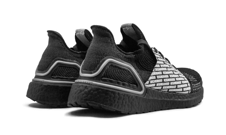 Back of pair of Adidas Ultra Boost 19 NBHD “Neighborhood” in black